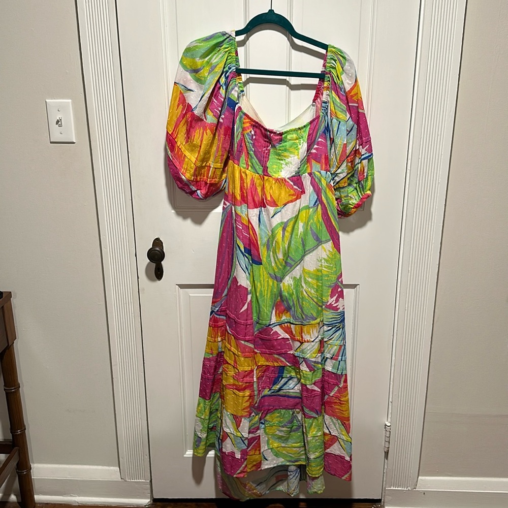 Farm Rio Backless Puff Sleeve Sundress